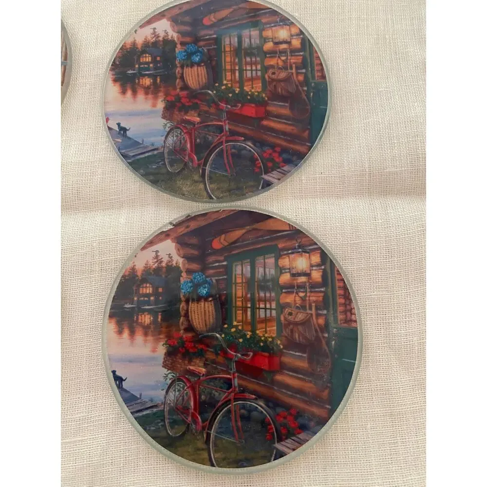 Countryside Lake Cabin Glass Coasters